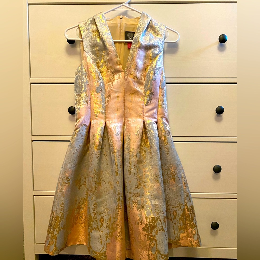 Vince Camuto Fit and Flare metallic jacquard dress